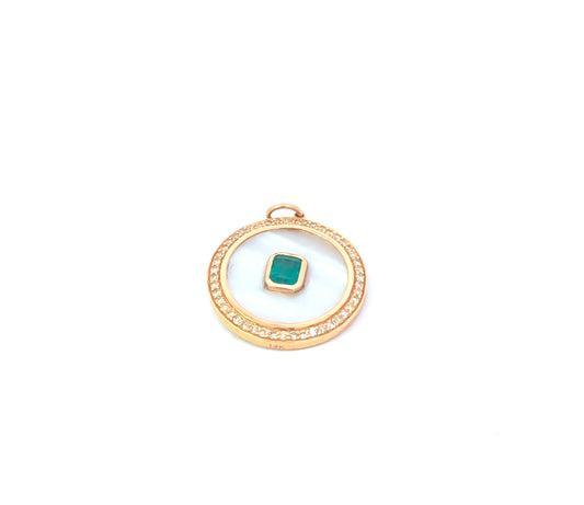 Diamond And Emerald White Opal Pendant