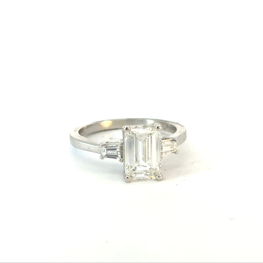 14kw Emerald Cut Engagement Ring with Tapered Baguettes