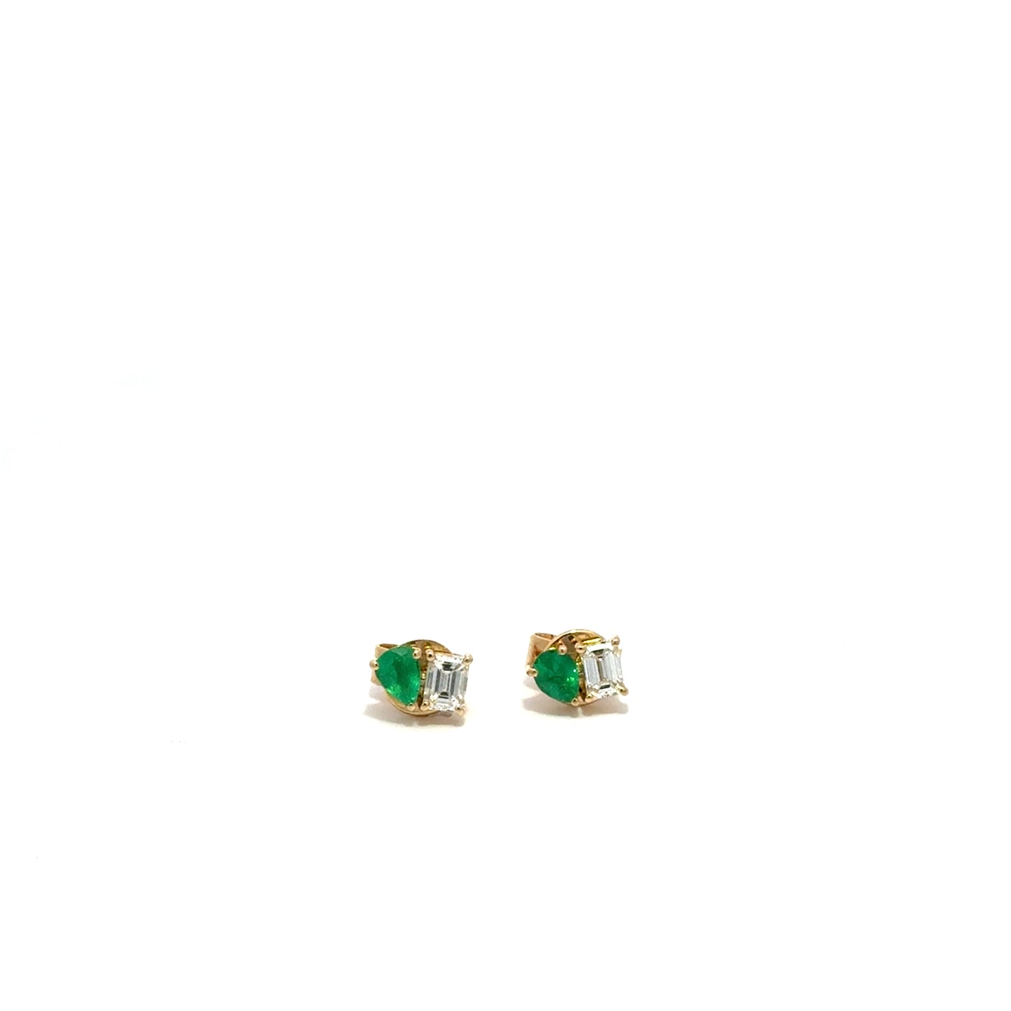 Emerald Teardrop and Diamond Emerald Cut Cluster Studs