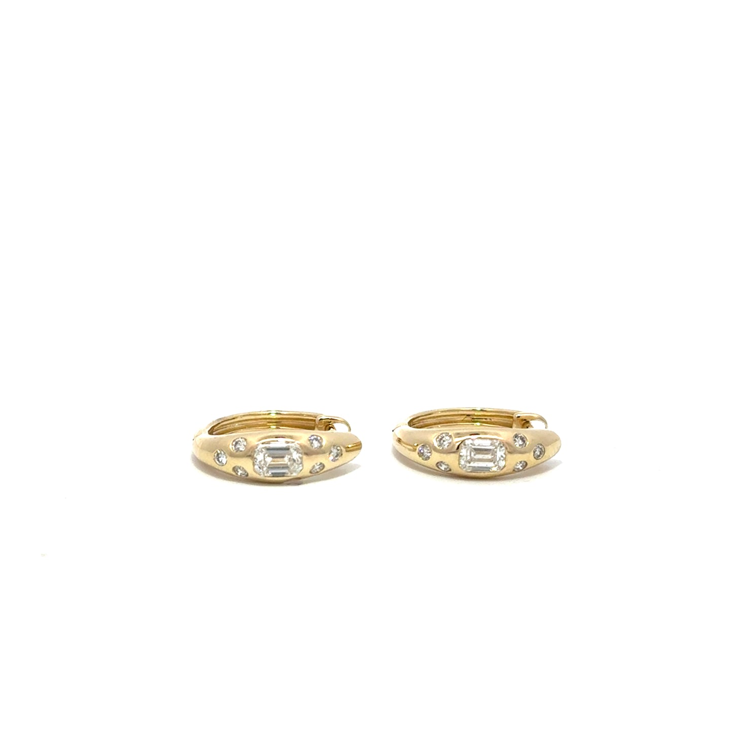 Emerald Cut and Speckled Diamond Hoops