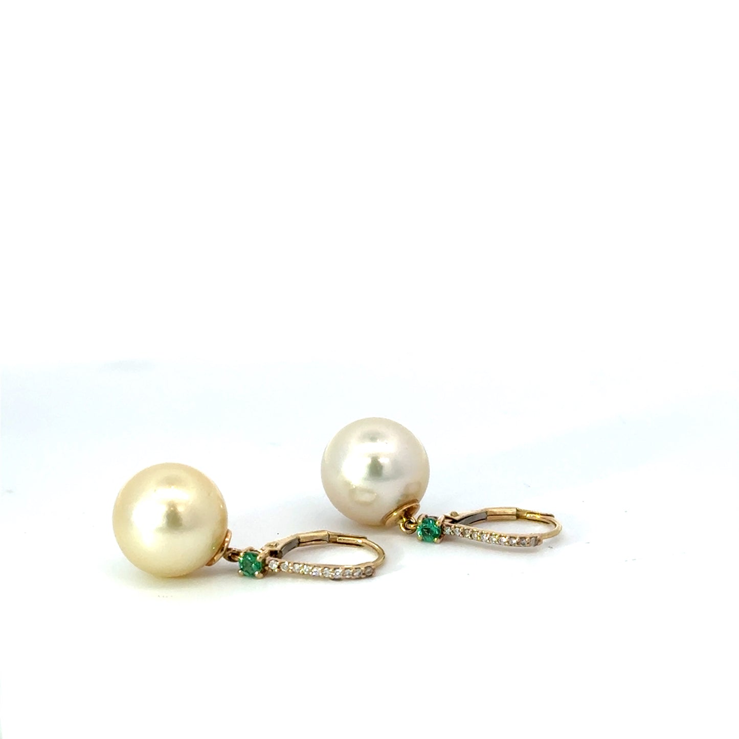 Diamond Leverback with Emerald and Pearl Drop