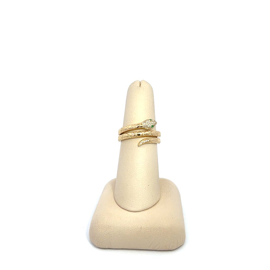 Snake Wrap Ring with Diamonds and Emerald Eyes