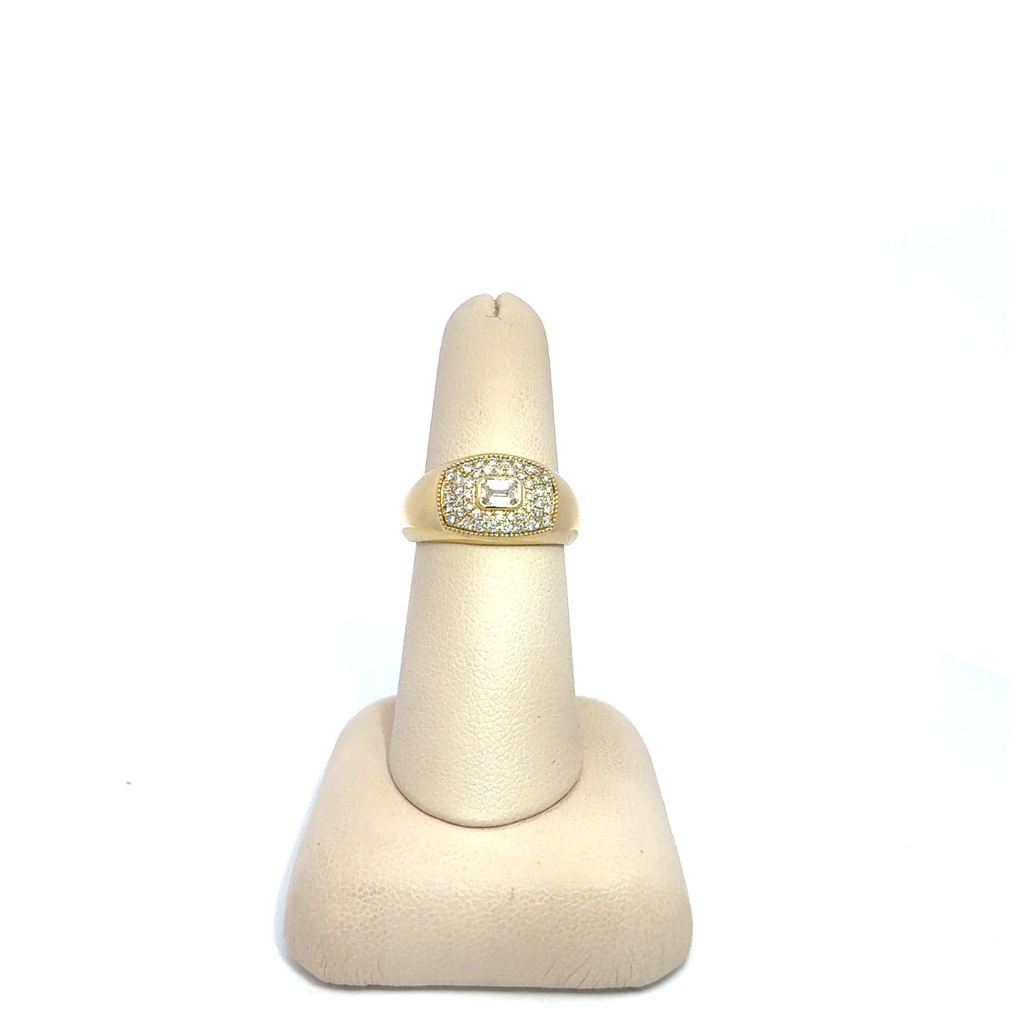 Emerald Cut Diamond Pave set Dome Ring