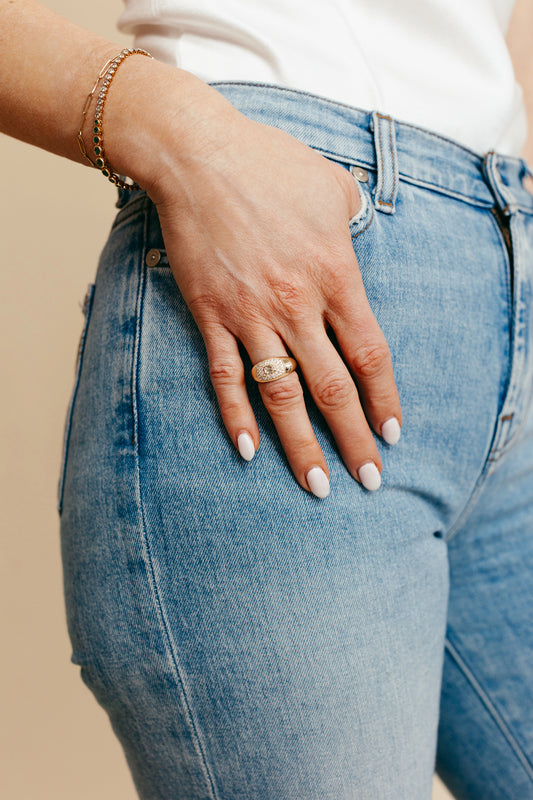 Emerald Cut Diamond Pave set Dome Ring
