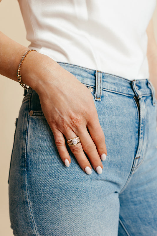 Oval Pave set Ridged Dome Ring