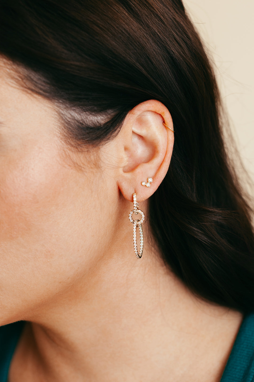 Diamond Double Hoop Drop Earrings