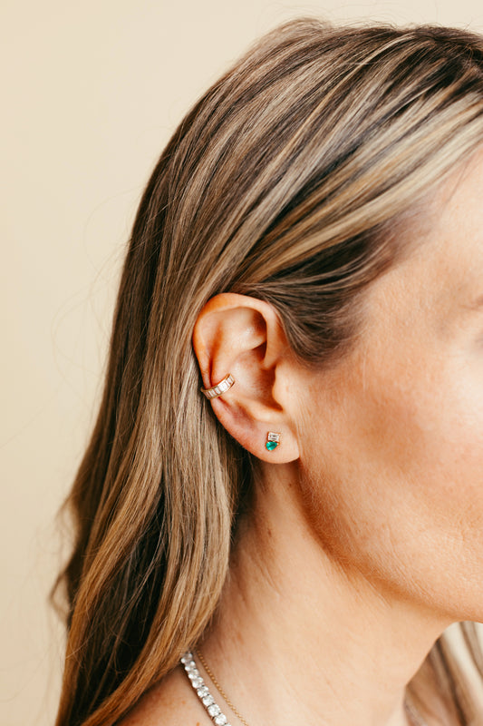 Emerald Teardrop and Diamond Emerald Cut Cluster Studs