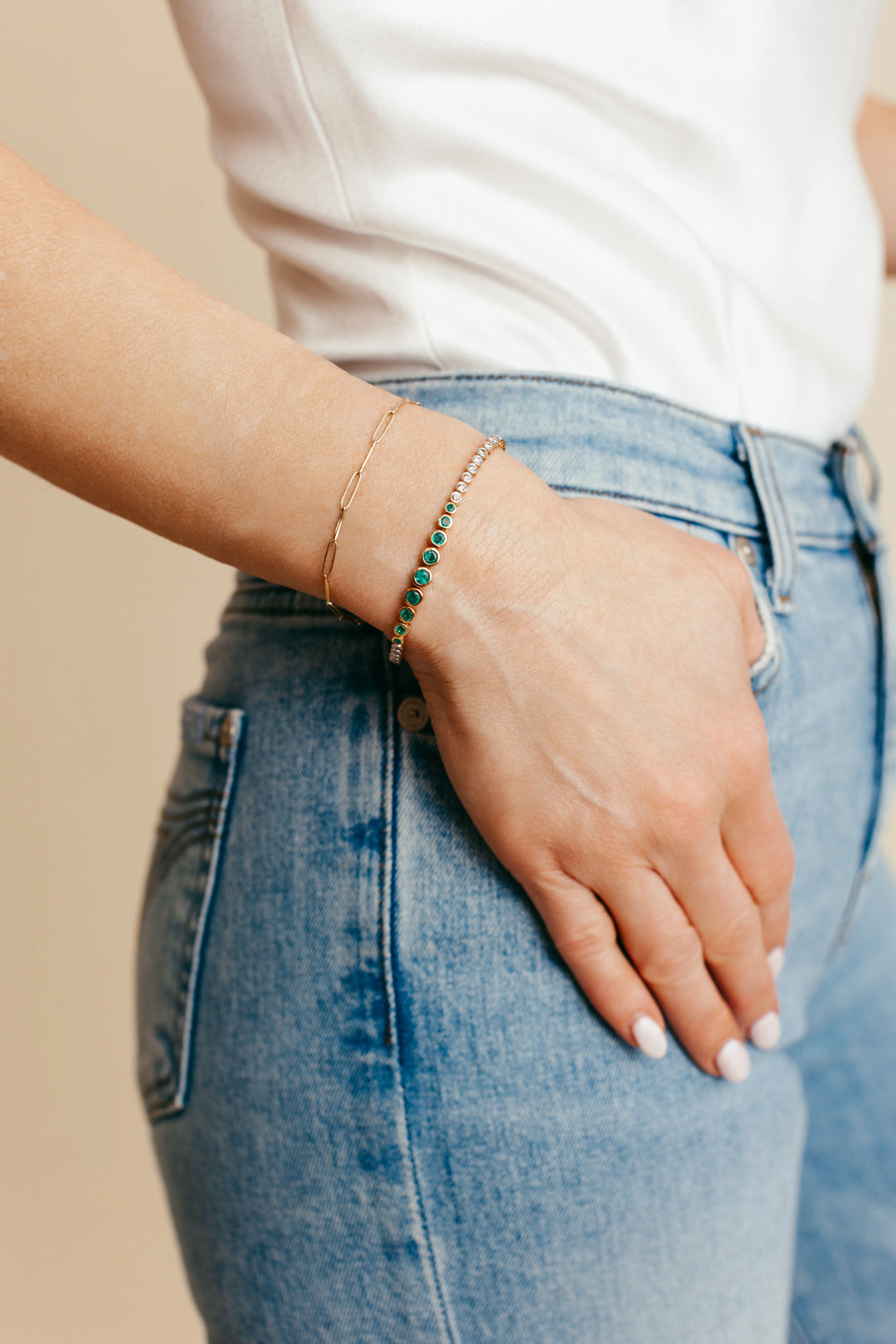 Emerald and Diamond Bezel Tennis Bracelet