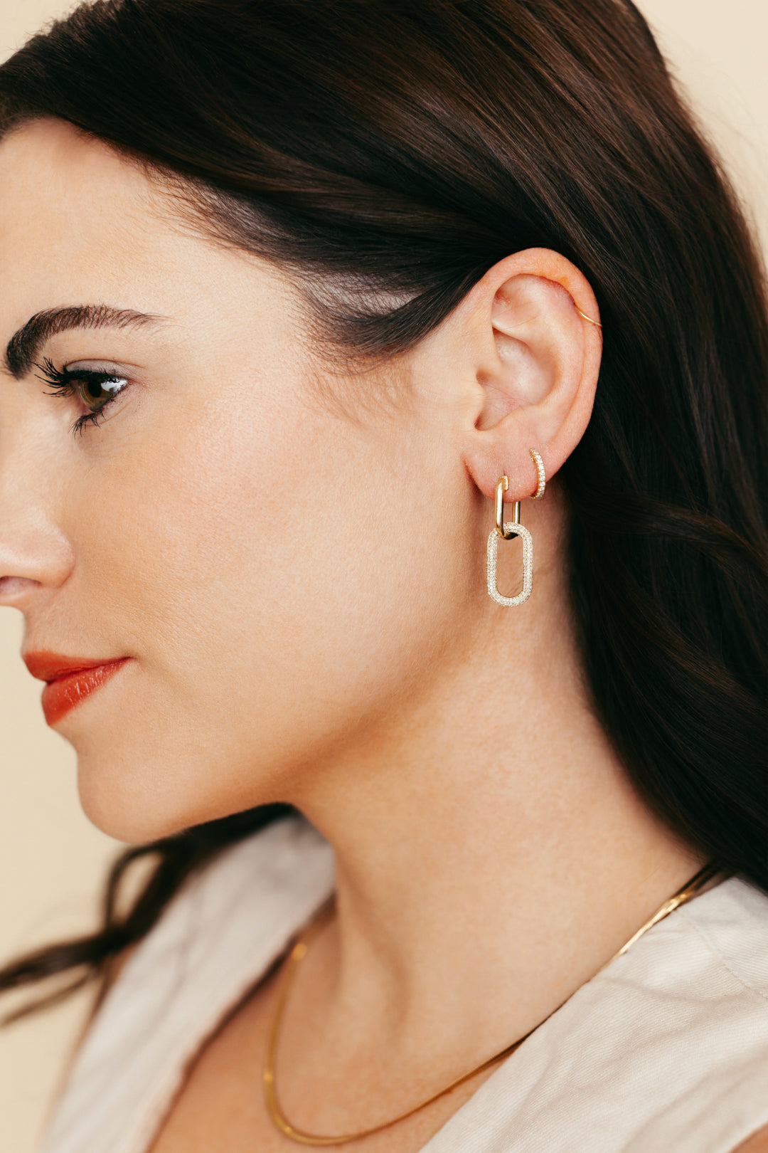 Diamond Paperclip Drop Earrings