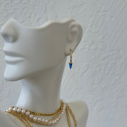 Blue Ethiopian Opal And Diamond Huggies