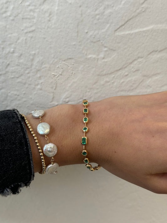 Emerald Multi Cut Stone and Gold Bracelet