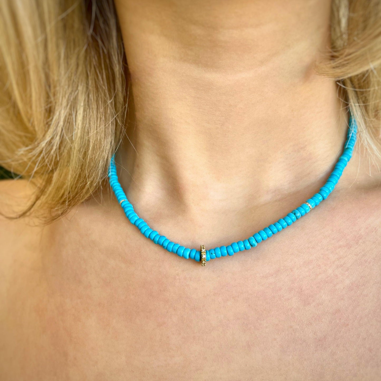Sleeping Beauty Turquoise and Diamond Necklace - Nashelle
