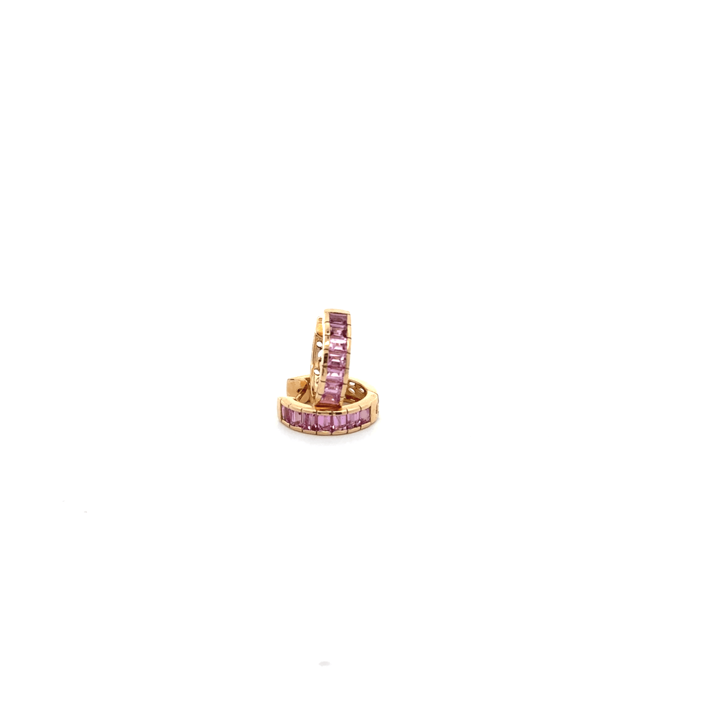 Baguette Pink Sapphire Huggies