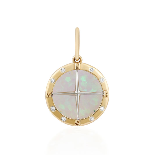 14k Diamond & Opal Compass Pendant