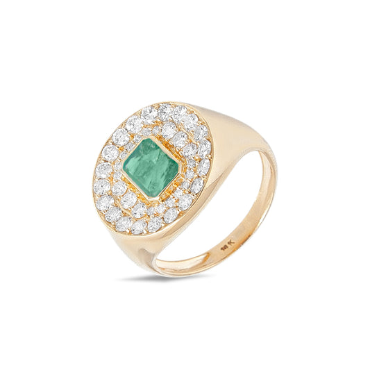 14k Emerald and Diamond Signet Ring