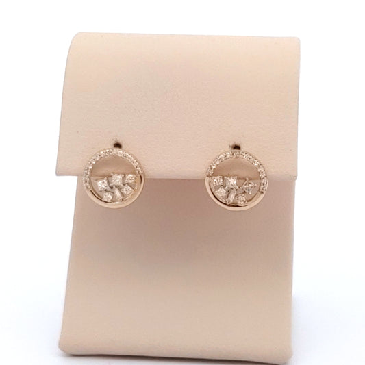 Diamond Circle Earrings with Diamond Cluster