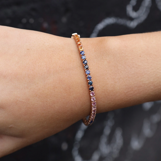 14K Multi Sapphire Tennis Bracelet