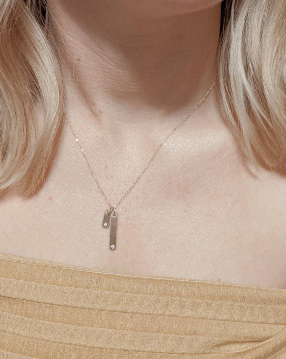 Initial Rounded Bar Charm Necklace with Diamond - Nashelle