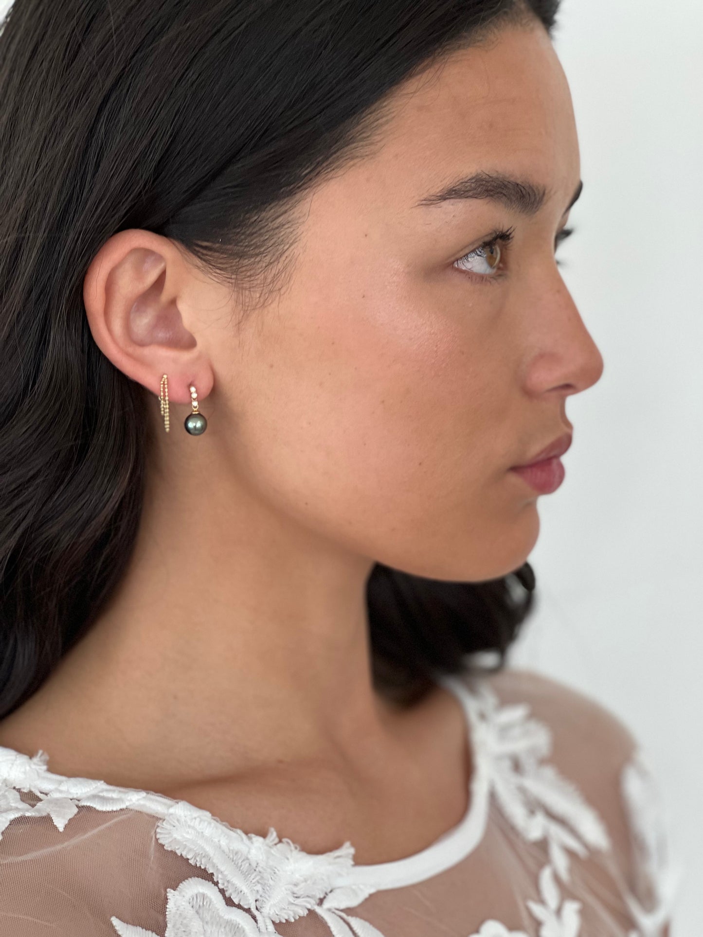 Three Diamond & Tahitian Pearl Earrings - Nashelle