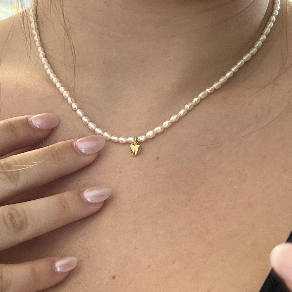 Pearl Necklace With Puffy Heart - Nashelle