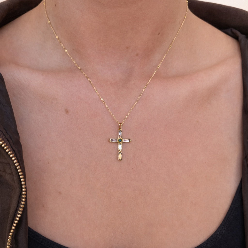 Emerald Cut CZ Cross Charm