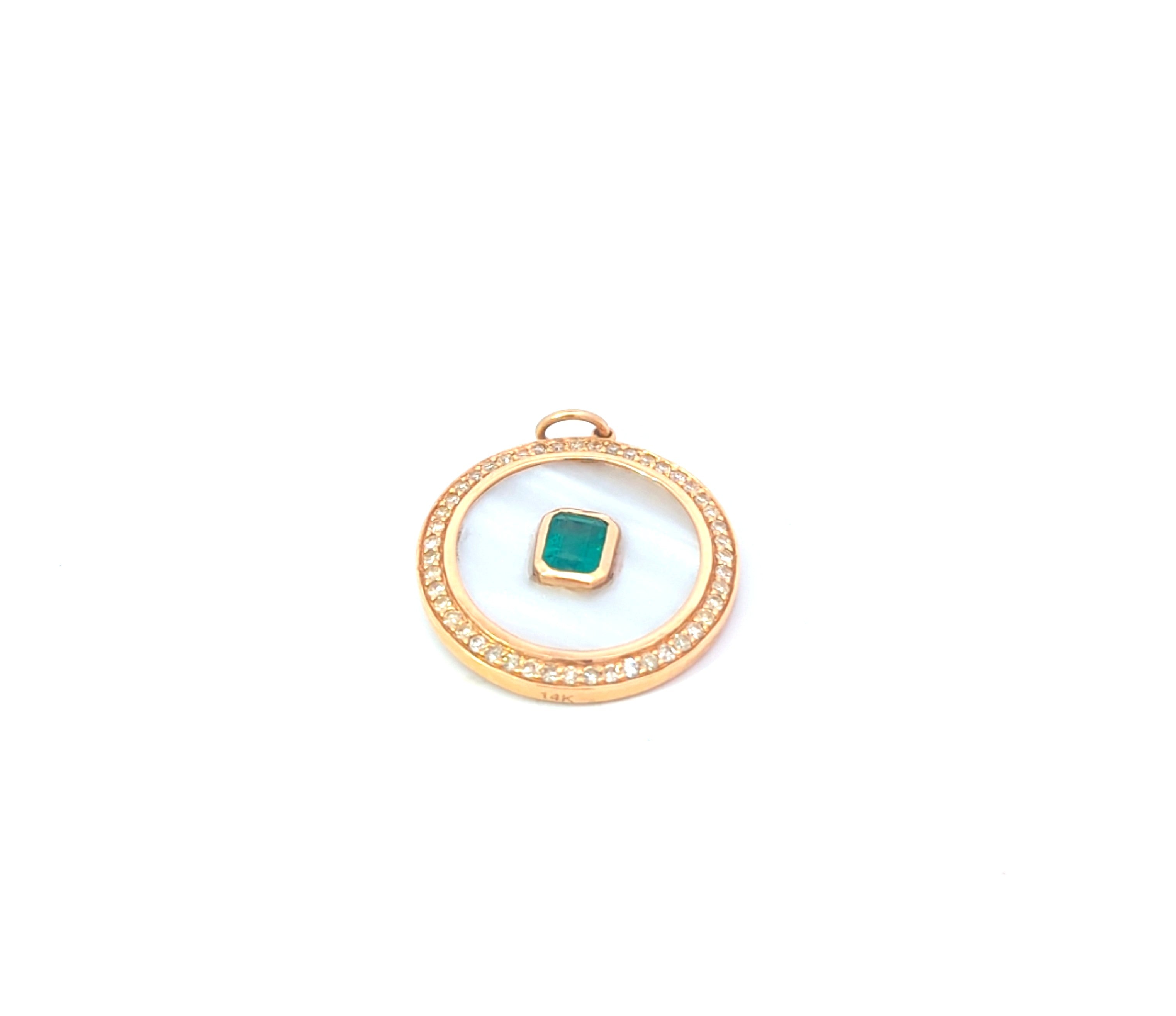 Diamond And Emerald White Opal Pendant