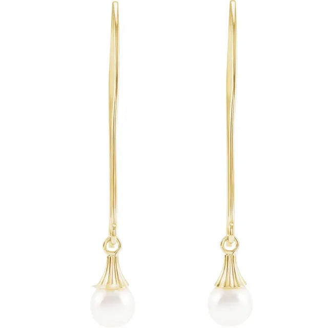 Akoya Pearl Endless Wire Dangle Earrings