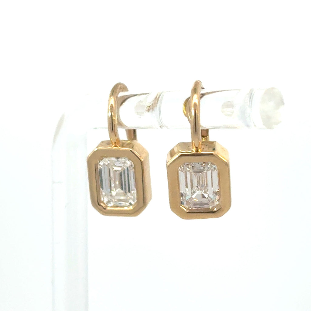 Emerald Bezel Set Diamond Earrings