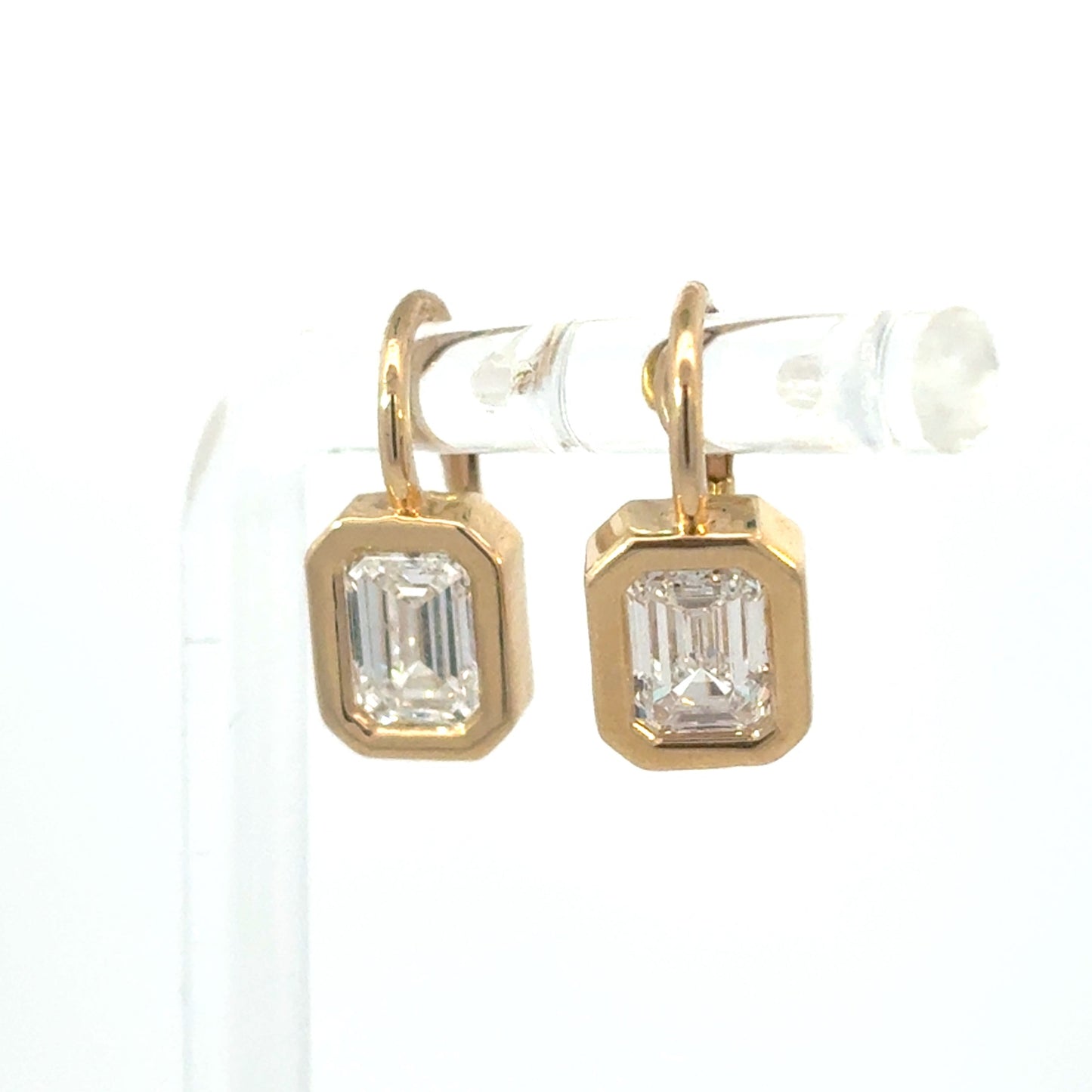 Emerald Bezel Set Diamond Earrings