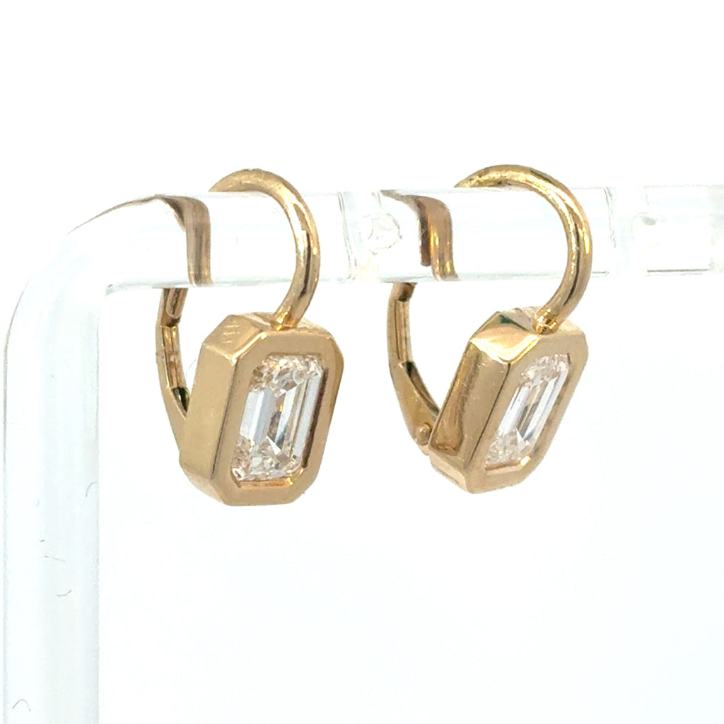 Emerald Bezel Set Diamond Earrings