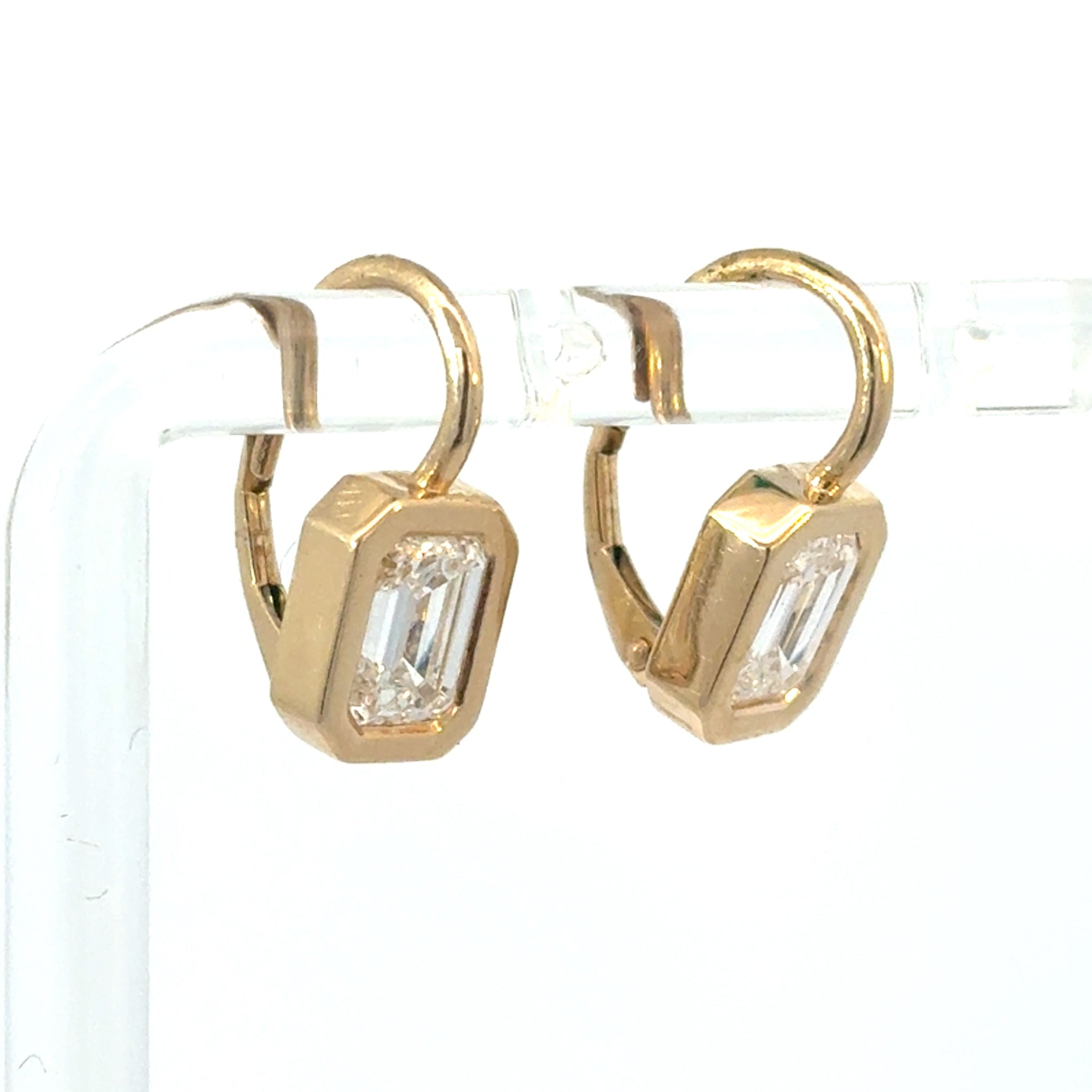 Emerald Bezel Set Diamond Earrings