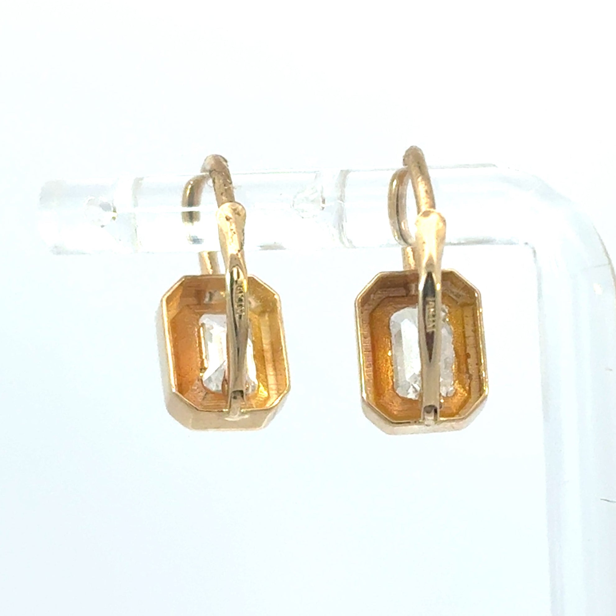 Emerald Bezel Set Diamond Earrings