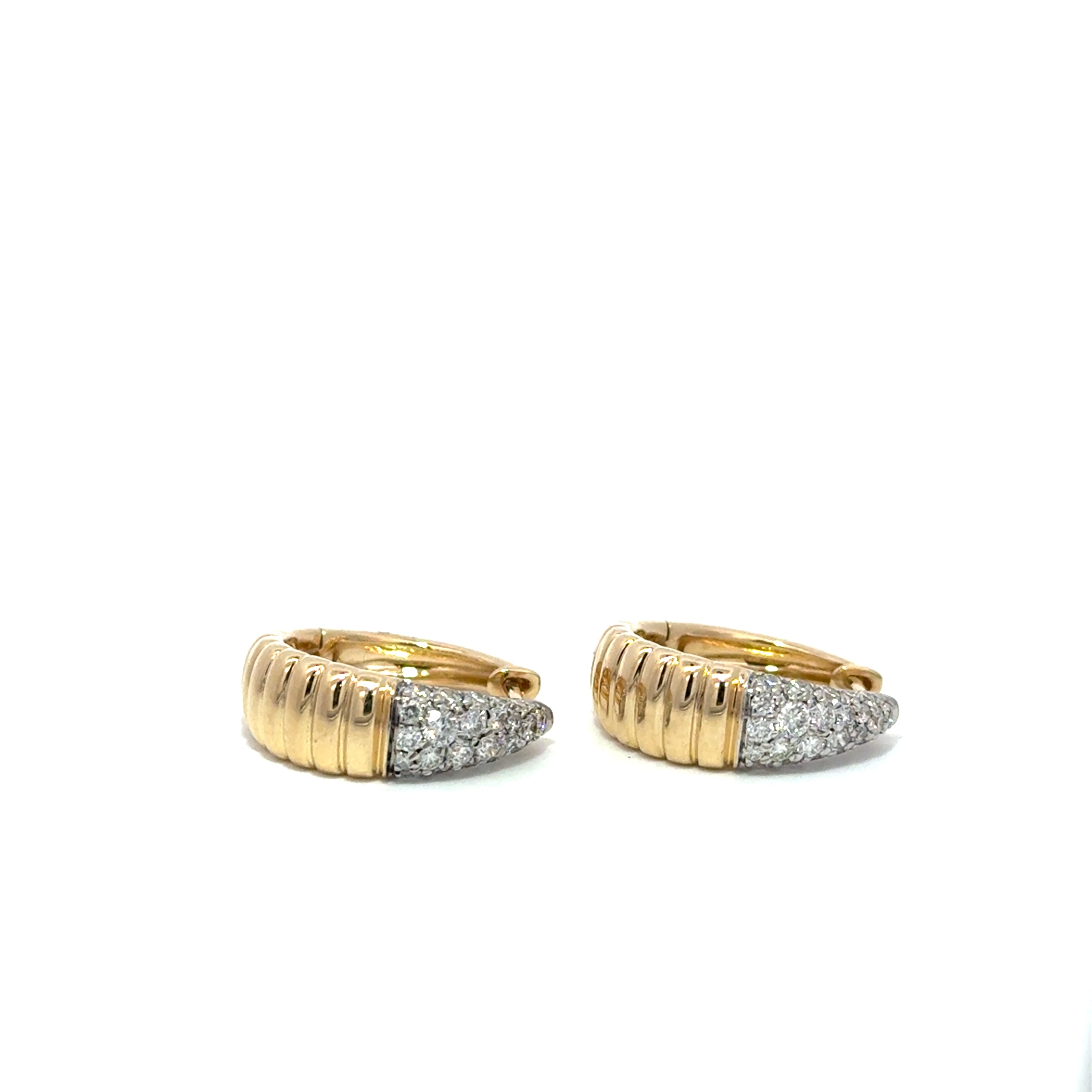 Pave Set Diamond Ridged Hoops