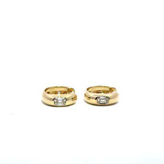 Thick Huggie with Bezel set Emerald cut Diamonds