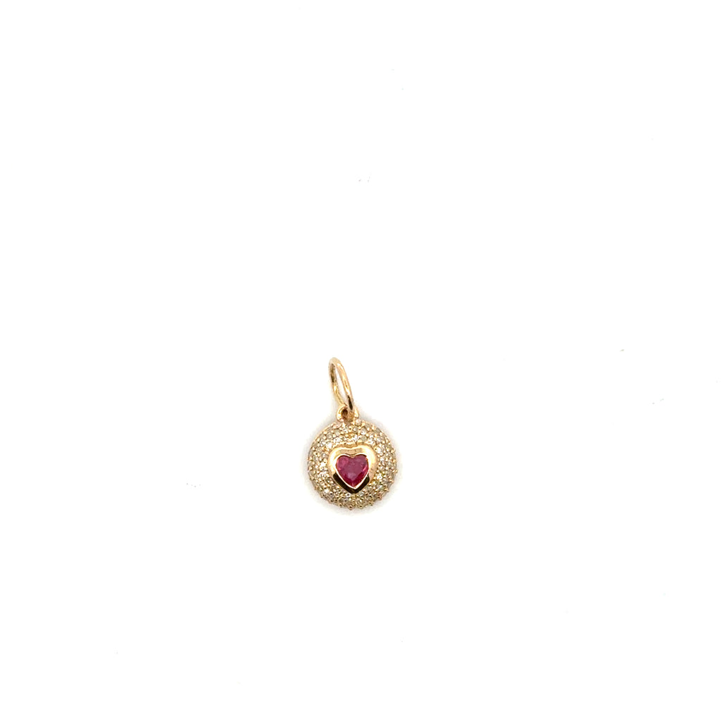 Diamond Dome Charm with Heart Gemstone