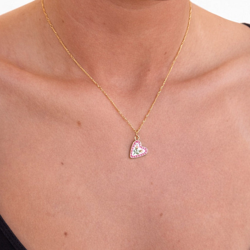 Flower Ceramic Heart Charm