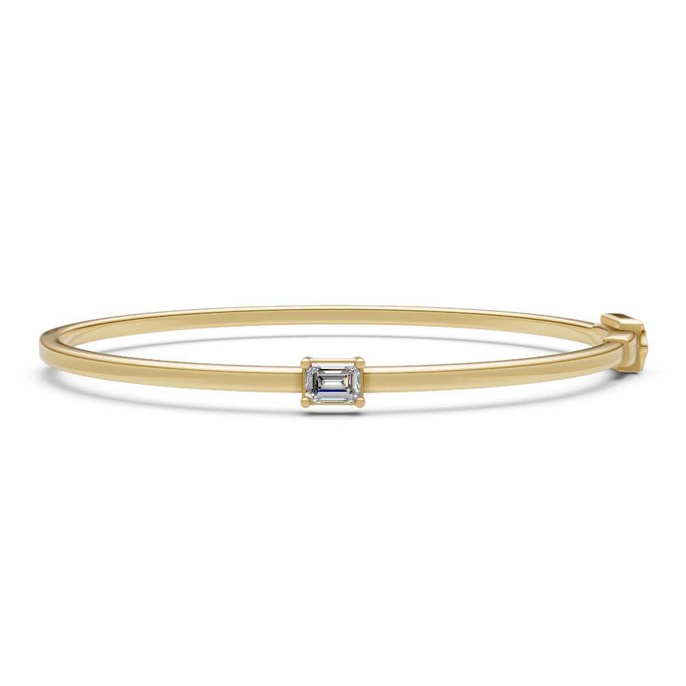 14K Gold Solitaire Diamond Bar Bangle