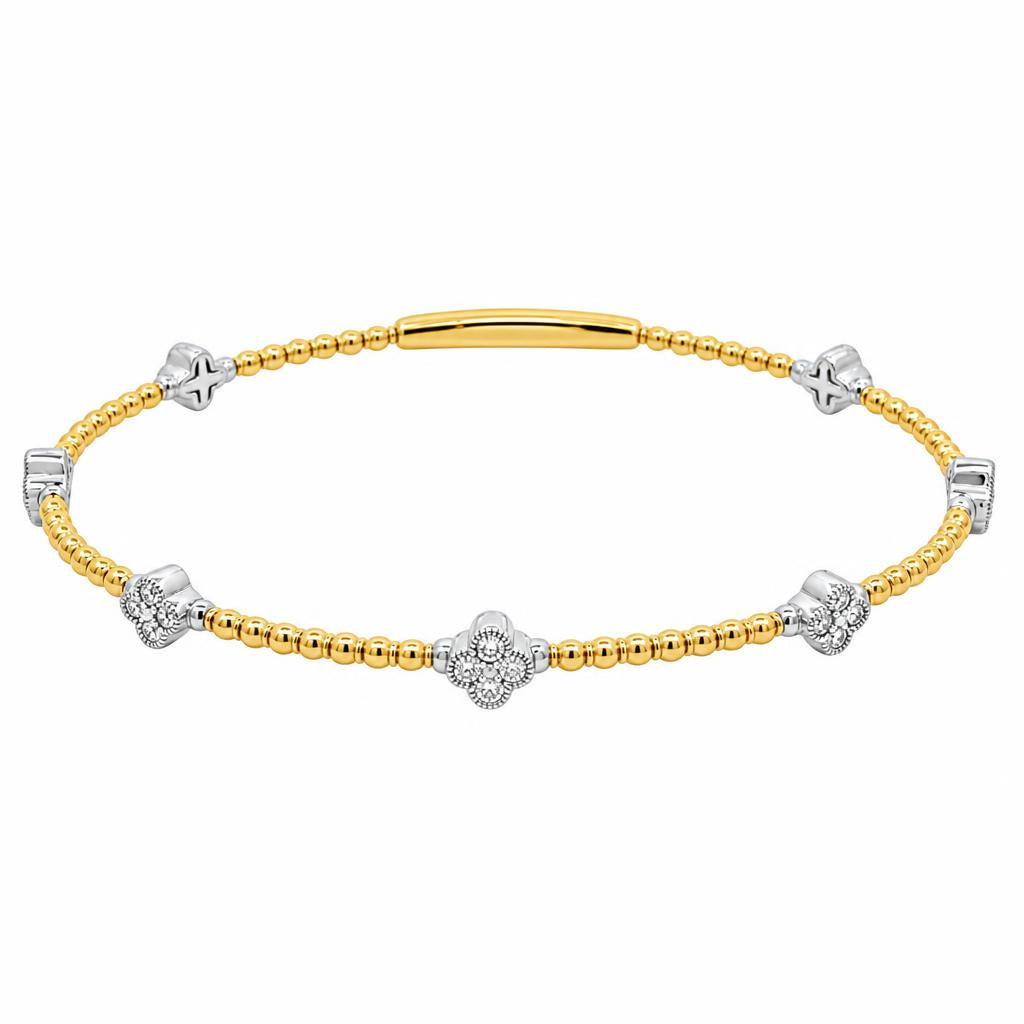 14K Gold Alternating Diamond Station Bangle