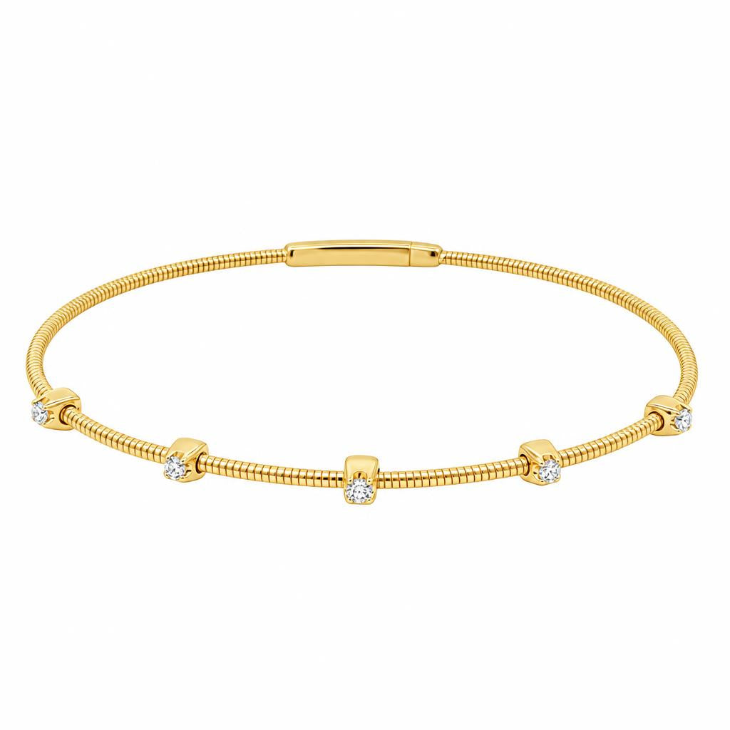 14K Gold Five-Stone Diamond Bangle