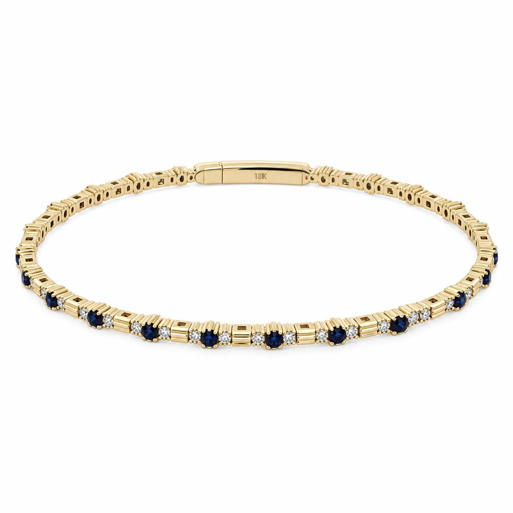 14K Gold Sapphire & Diamond Station Bangle