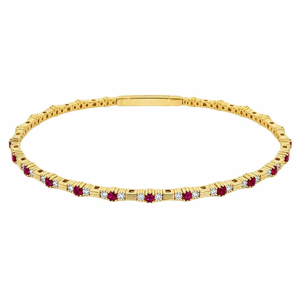 14K Gold Ruby & Diamond Station Bangle
