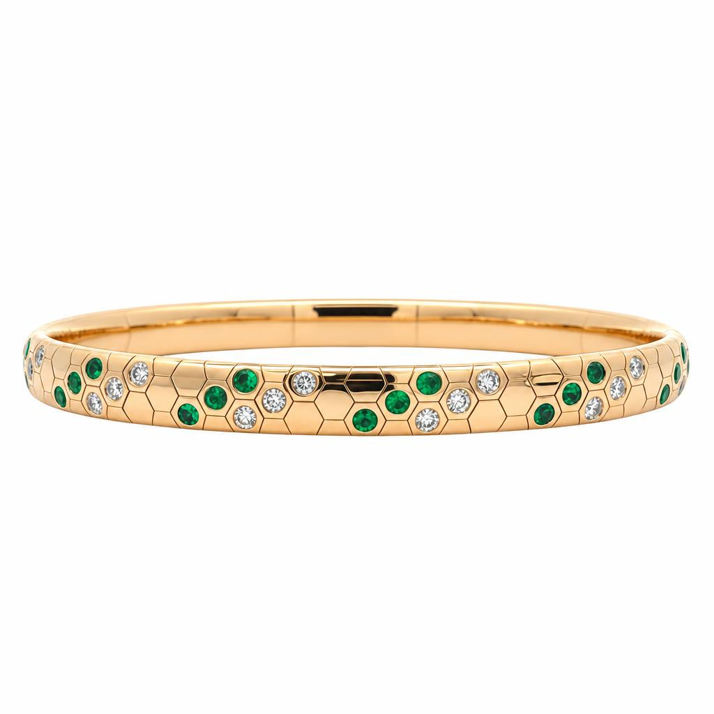 14K Gold Wide Multicolor Gemstone Bangle