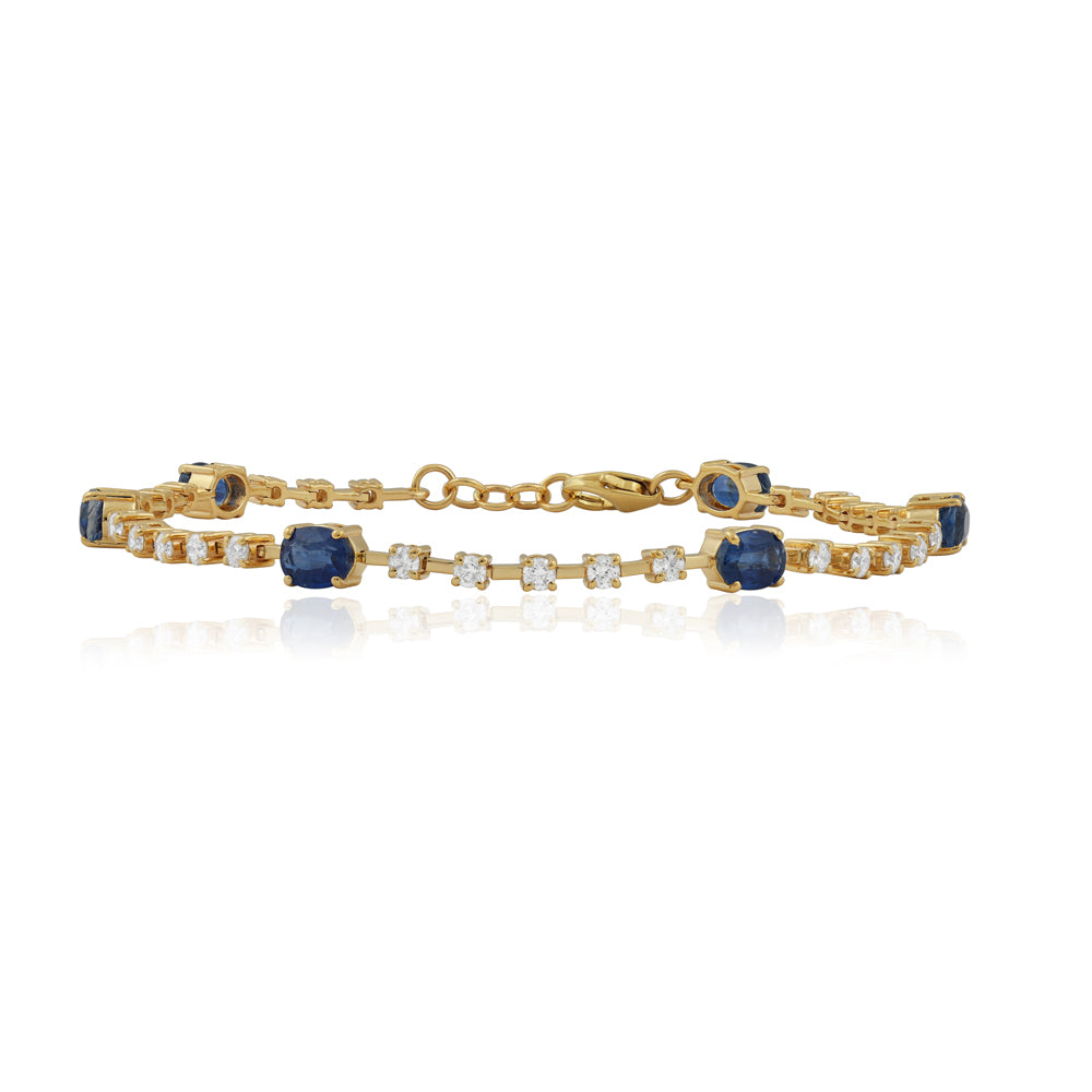 14K Gold Kyanite & Diamond Bezel Link Bracelet