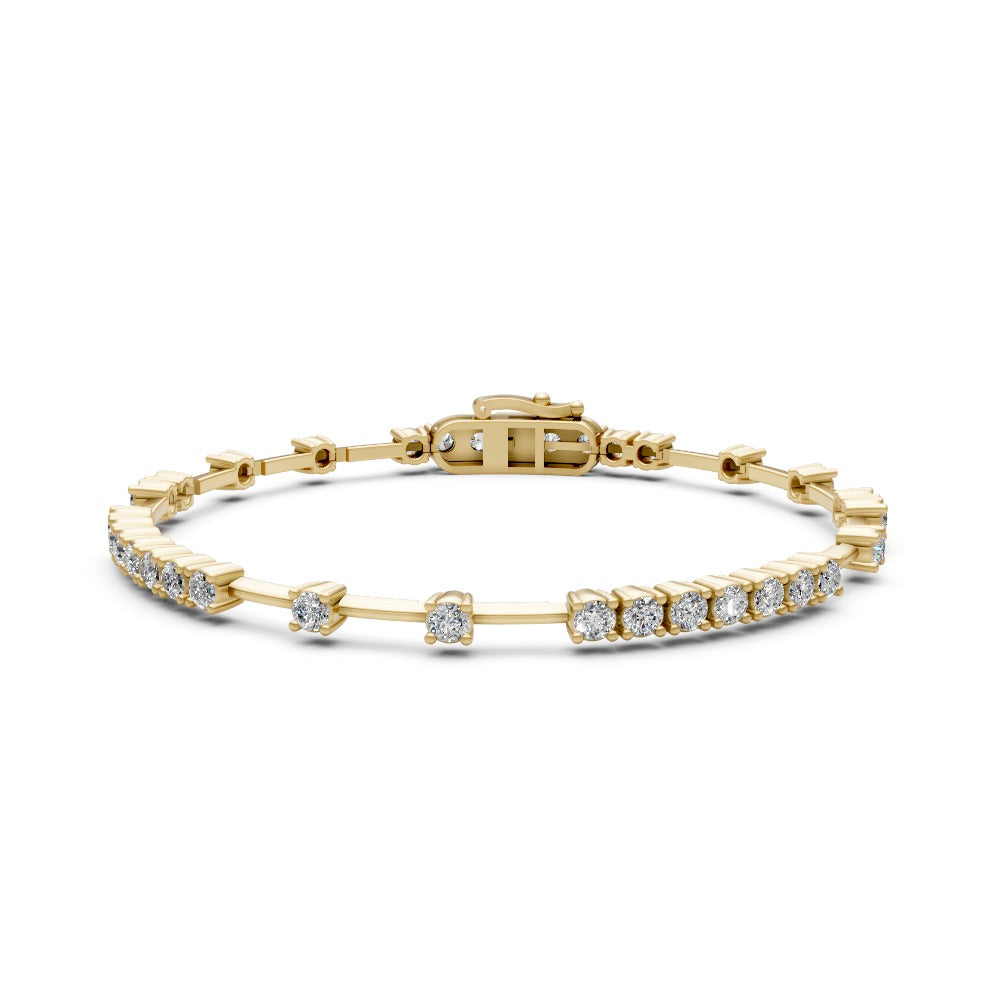 14K Gold Alternating Diamond Station Bangle Bracelet