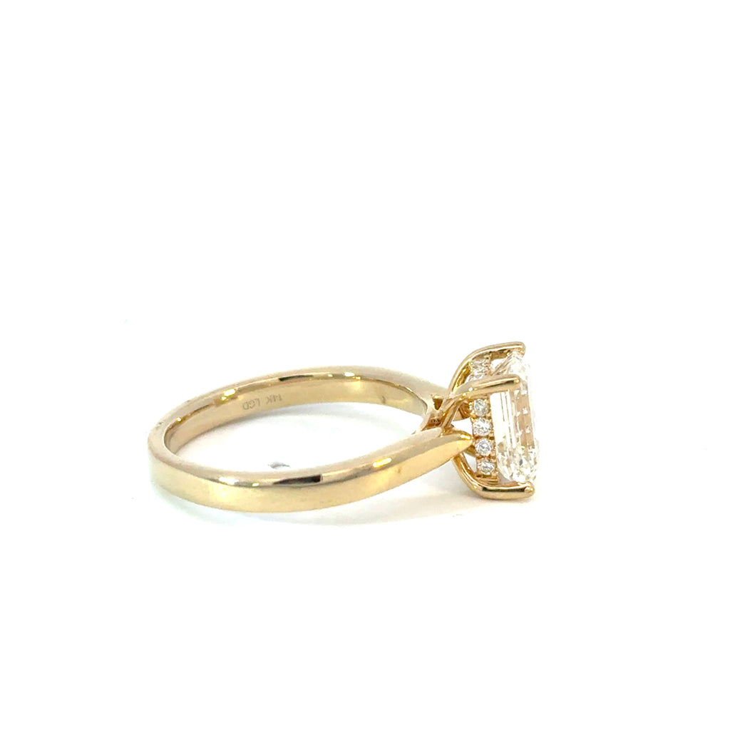 Emerald Cut Diamond Engagement Ring with Hidden Halo