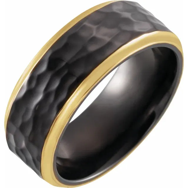Black Titanium Hammered Band with 18K Yellow Gold Accent