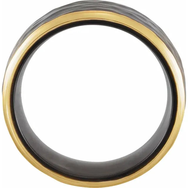 Black Titanium Hammered Band with 18K Yellow Gold Accent
