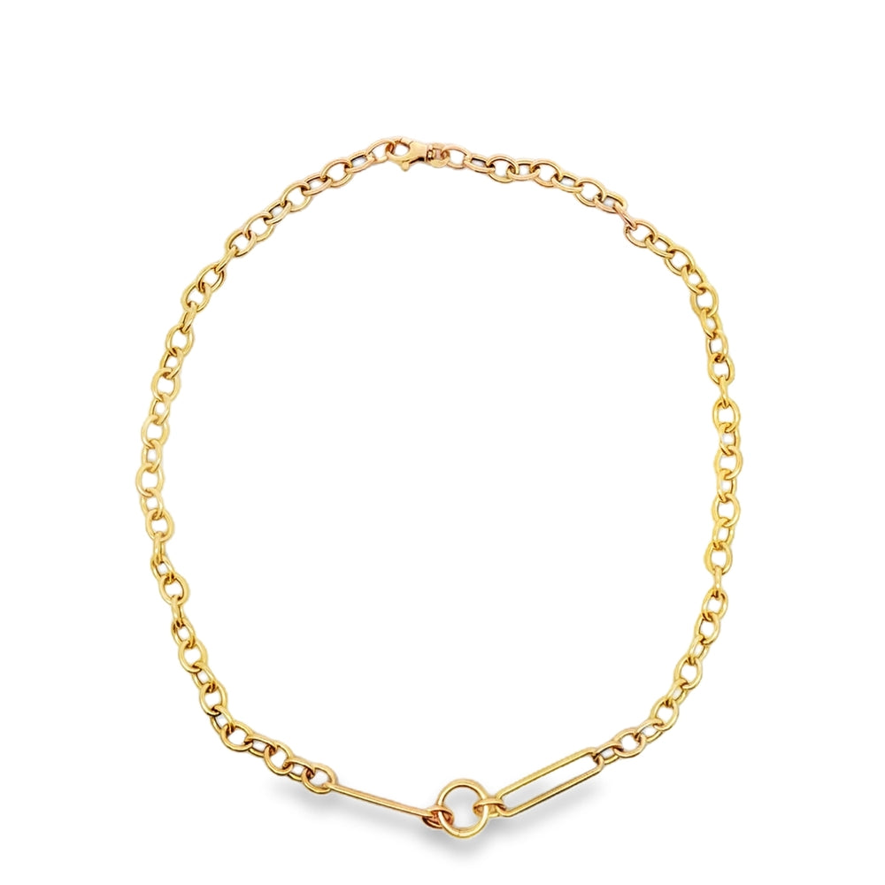 14K Gold Textured Oval Link Chain Necklace