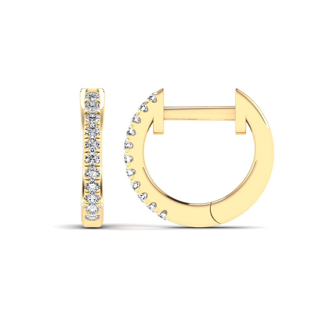 14K Gold Diamond Bar Huggie Hoop Earrings