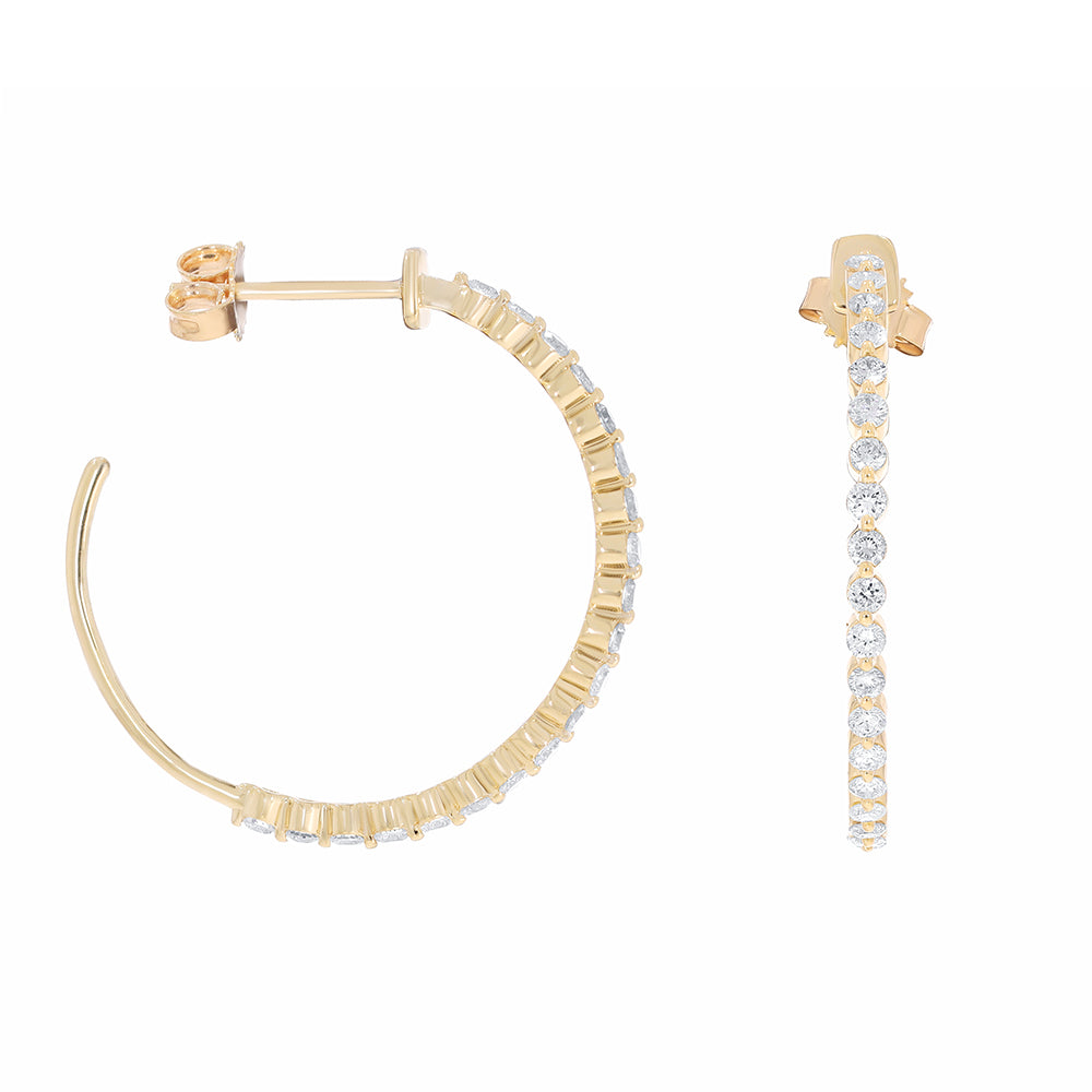 14K Gold Diamond Hoop with Drop-Bar Earrings